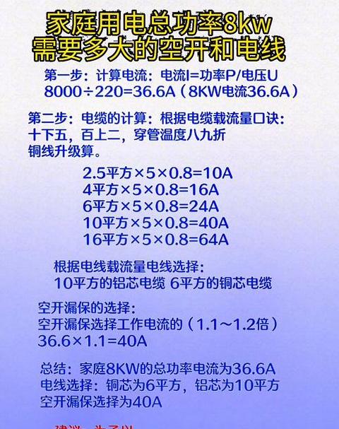 4kW用电设备选多大空开与电缆线？